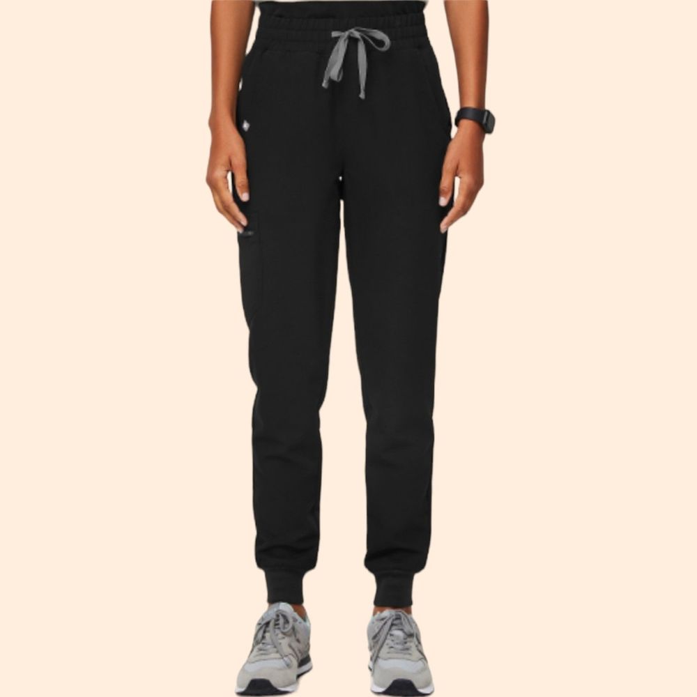 Figs Black Track Joggers with Gray Drawstring